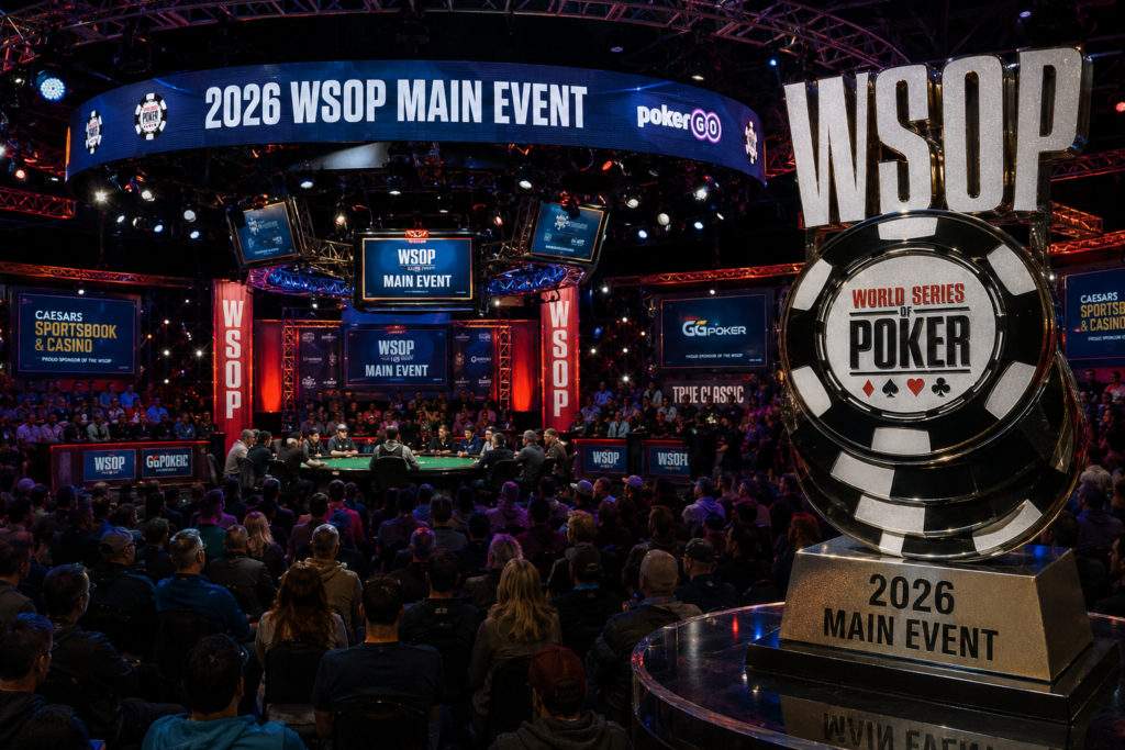 2026 WSOP Main Event arena and trophy