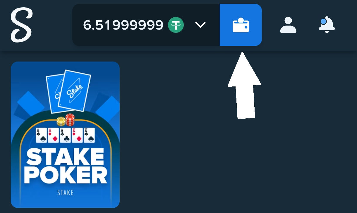 The blue wallet button at the top of the Stake screen
