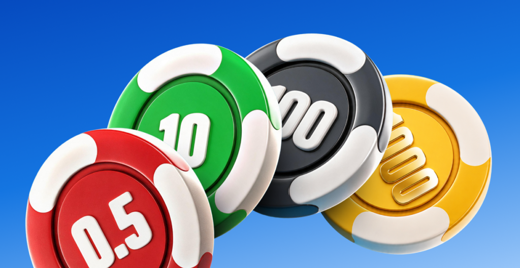 Stake Showdown satellite ladder chips: $0.50, $10, $100 and $1,000